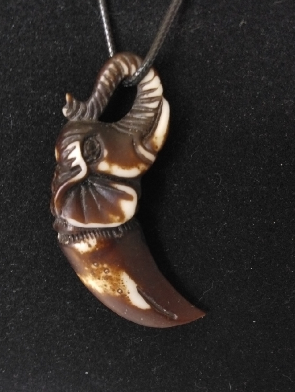 Resin Elephant Horn Pendant Necklace in Brown and Cream